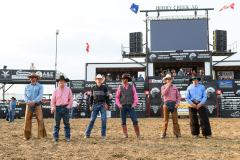 Pollockville, Alberta - July26:Bronc Star Tour Finals
2024 Bronc Star Tour Finals, short go contestants. Left to Right: Steve Hockstein (Longview, AB), Trey Shadlock (Debden, SK), Corny Fehr (Vauuxhall, AB), Andrew Hofer (Westlock, AB), Coltin Wilcox (Medicine Hat, AB), Toby Waldner (Cardston, AB). 
Photo credit: Logan Armstrong | crowbaitcreative.com